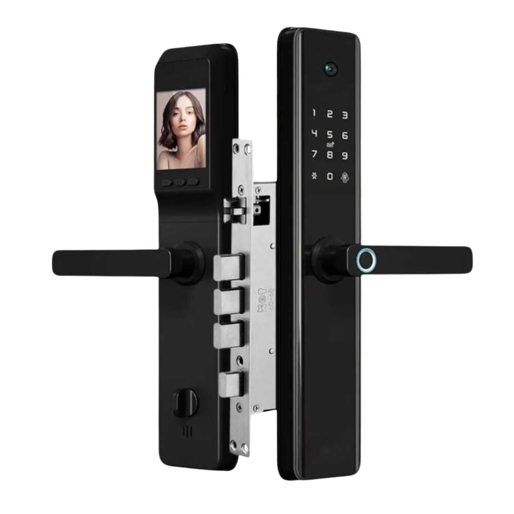 Cerradura inteligente digital Vlass Tech T9 con cámara, 6 modos de desbloqueo, 4 pestillos, negro